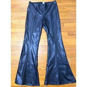 Black Faux Leather Flared Pants Bell Bottoms Goth Whimsigoth Y2K look Size 10